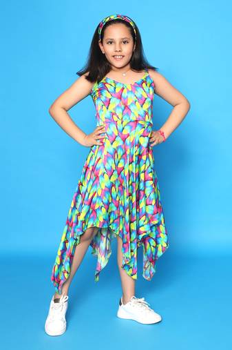 Feather Print Handkerchief Dress