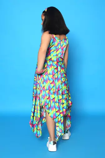 Feather Print Handkerchief Dress