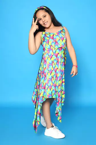Feather Print Handkerchief Dress