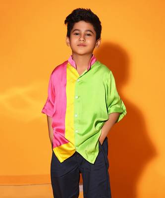 Vertical Colorblock Mandarin Collar Shirt 1
