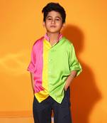 Vertical Colorblock Mandarin Collar Shirt