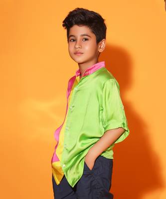 Vertical Colorblock Mandarin Collar Shirt 2