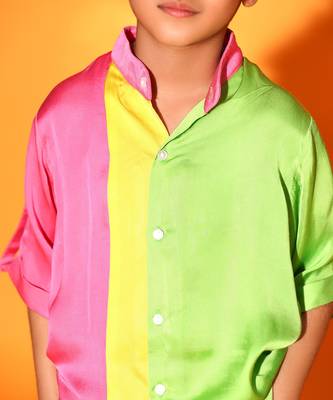 Vertical Colorblock Mandarin Collar Shirt 3