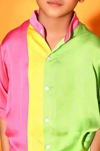 Vertical Colorblock Mandarin Collar Shirt