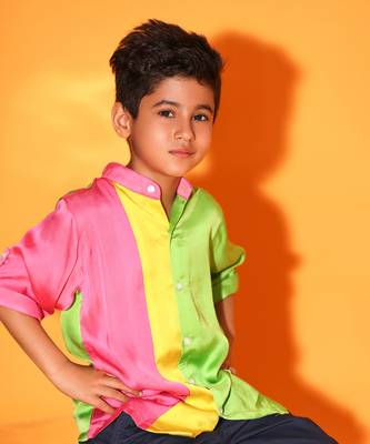 Vertical Colorblock Mandarin Collar Shirt 4