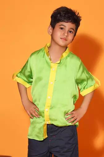 Green and Yellow Trim Colorblock shirt