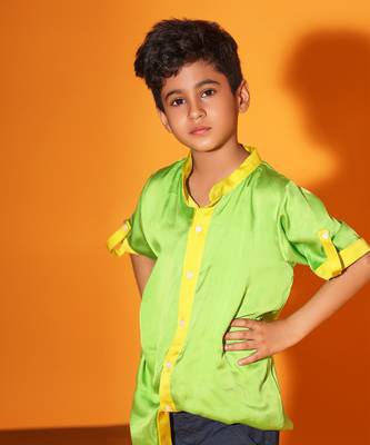 Green and Yellow Trim Colorblock shirt 3