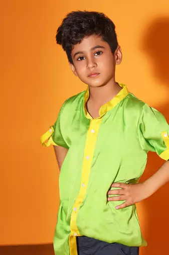 Green and Yellow Trim Colorblock shirt