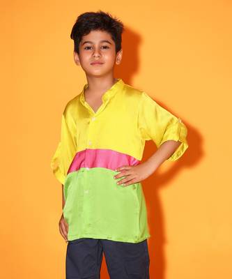 Horizontal Colorblock Mandarin Collar shirt 2