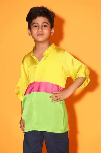 Horizontal Colorblock Mandarin Collar shirt