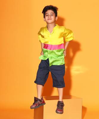 Horizontal Colorblock Mandarin Collar shirt 1