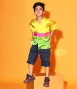 Horizontal Colorblock Mandarin Collar shirt