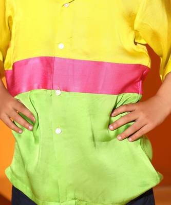 Horizontal Colorblock Mandarin Collar shirt 3
