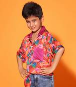 Floral Print Purple Trim Shirt