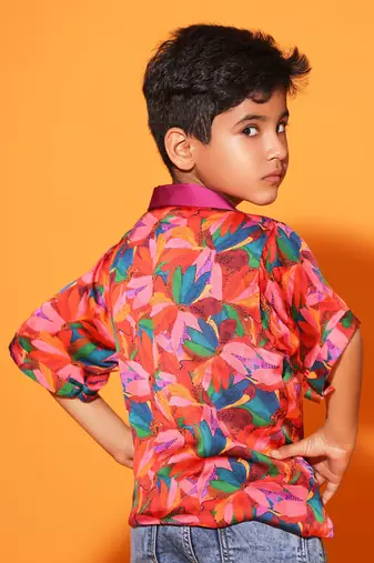 Floral Print Purple Trim Shirt