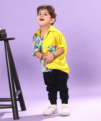 Feather Print  Yellow  Casual Shirt 1