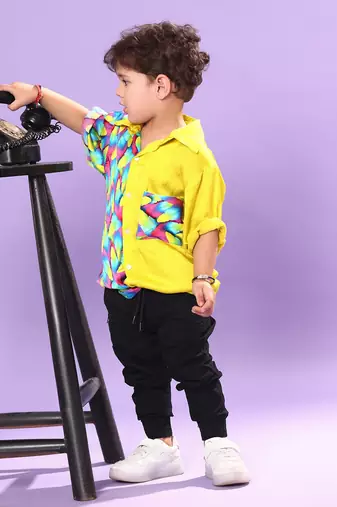 Feather Print  Yellow  Casual Shirt