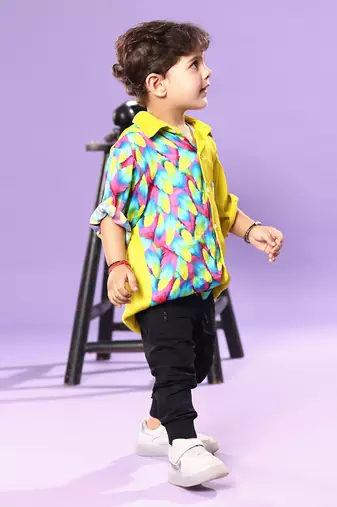 Feather Print  Yellow  Casual Shirt