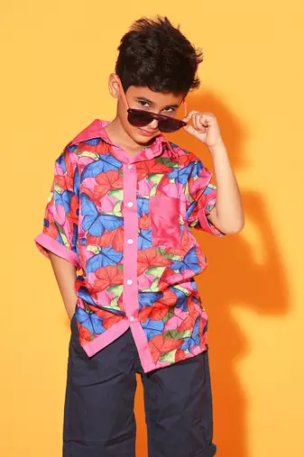 Butterfly Pink Trim Casual Shirt