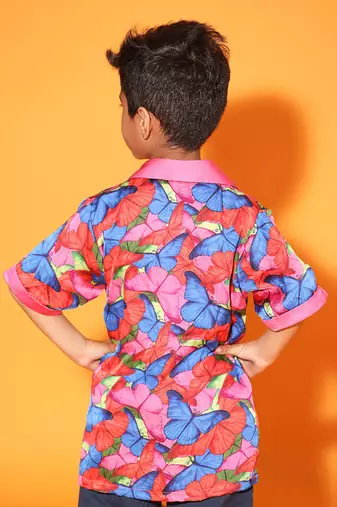 Butterfly Pink Trim Casual Shirt