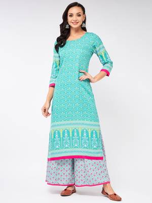 Blue printed viscose rayon kurtas-and-kurtis 1