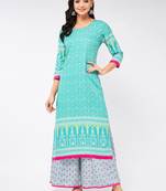 Blue printed viscose rayon kurtas-and-kurtis
