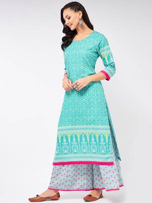 Blue printed viscose rayon kurtas-and-kurtis 2