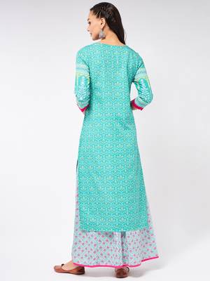Blue printed viscose rayon kurtas-and-kurtis 3