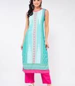 Blue printed viscose rayon kurtas-and-kurtis
