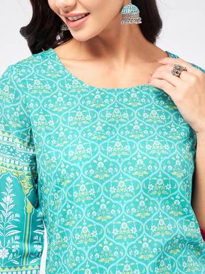 Blue printed viscose rayon kurtas-and-kurtis 4