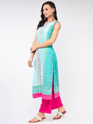 Blue printed viscose rayon kurtas-and-kurtis 2