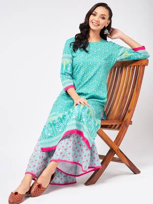 Blue printed viscose rayon kurtas-and-kurtis 5