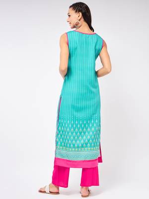 Blue printed viscose rayon kurtas-and-kurtis 3