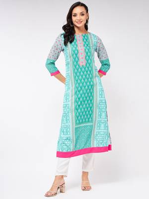 Blue printed viscose rayon kurtas-and-kurtis 1