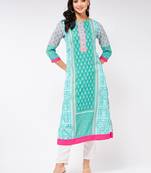 Blue printed viscose rayon kurtas-and-kurtis