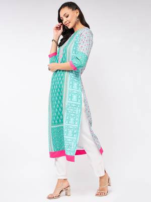 Blue printed viscose rayon kurtas-and-kurtis 2