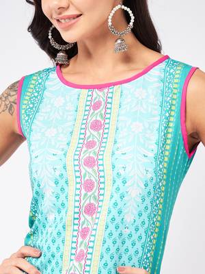 Blue printed viscose rayon kurtas-and-kurtis 4