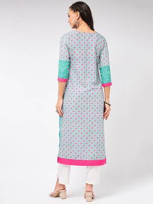 Blue printed viscose rayon kurtas-and-kurtis 3