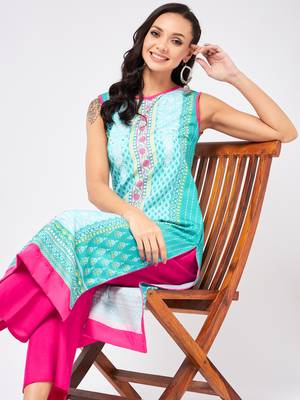 Blue printed viscose rayon kurtas-and-kurtis 5