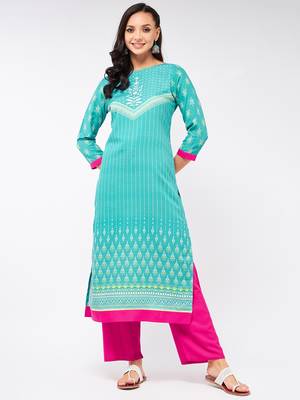 Blue printed viscose rayon kurtas-and-kurtis 1