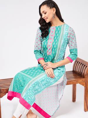 Blue printed viscose rayon kurtas-and-kurtis 5