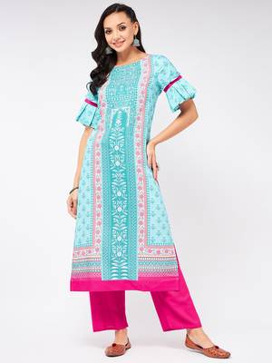 Blue printed viscose rayon kurtas-and-kurtis 1