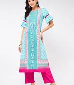 Blue printed viscose rayon kurtas-and-kurtis