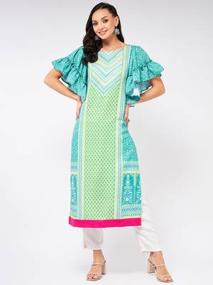 Blue printed viscose rayon kurtas-and-kurtis 1