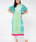 Blue printed viscose rayon kurtas-and-kurtis