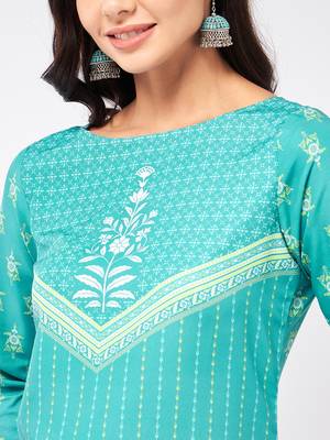 Blue printed viscose rayon kurtas-and-kurtis 4