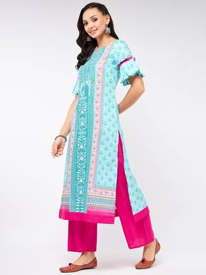 Blue printed viscose rayon kurtas-and-kurtis 2