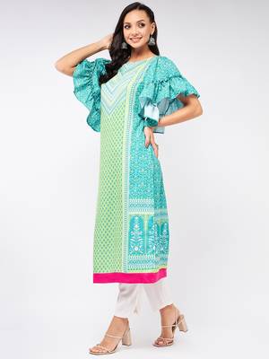 Blue printed viscose rayon kurtas-and-kurtis 2