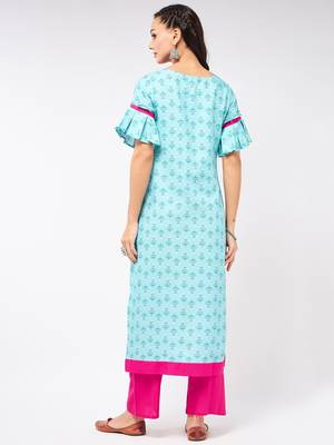 Blue printed viscose rayon kurtas-and-kurtis 3