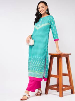 Blue printed viscose rayon kurtas-and-kurtis 5